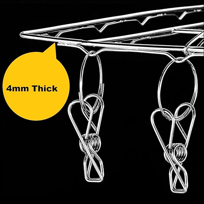 Clothes Sock Drying Rack with 36 Clips, Stainless Steel Underwear Dryer Swivel Laundry Hanger with Windproof Hook for Hanging Towels Bras Gloves Baby Clothes Indoor Outdoor