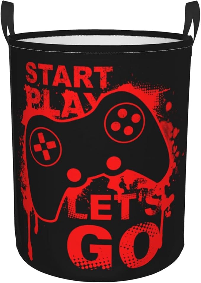 Game Joystick Round Laundry Hamper Storage Basket Toys Clothes Organizer Bin For Home Bathroom Bedroom Dorm Nursery, 38l