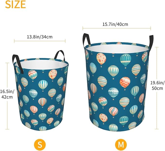 Cute Hot Air Balloons Round Laundry Hamper Storage Basket Toys Clothes Organizer Bin For Home Bathroom Bedroom Dorm Nursery, 38l