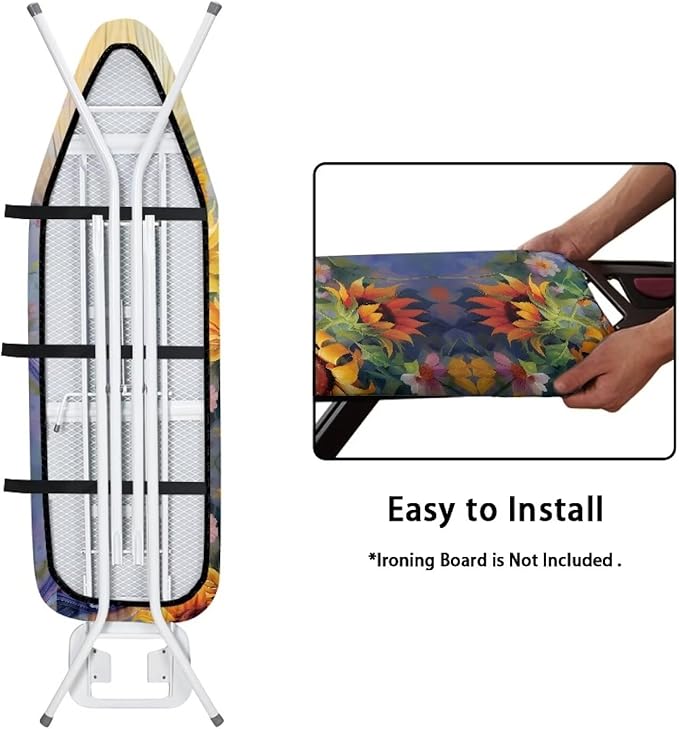 GLENLCWE Sunflower Hummingbird Ironing Board Cover Fits All Standard Sizes,Heavy Duty Iron Board Cover Replacement Thick Iron Board Protector with Elastic Edge and Hook and Loop