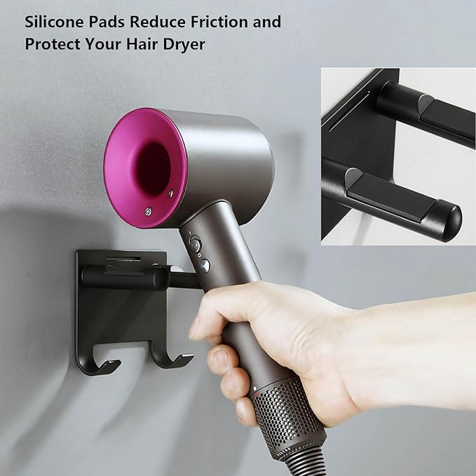 Hair Dryer Holder Stainless Steel Chromed (White with Hooks)