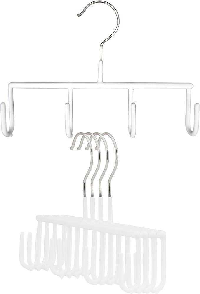 Mawa by Reston Lloyd Non-Slip Space-Saving Clothes Hanger For Belts with 4 Hooks, Style GH, Set of 5, White