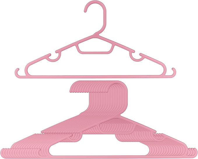 Plastic Clothes Hangers – 20 Pack Durable Slim Space Saving Closet Hangers with Hooks & Notches for Shirts, Pants, Jackets, Dresses, Laundry, Kids & Adult Clothing, Salmon Pink