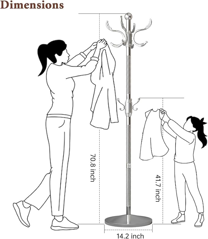 Metal Coat Rack Stand Coat Rack Freestanding with 12 Hooks Sturdy Heavy Duty Modern Coats Tree for Bag Clothes Hall Tree Hats Hanger Holder Stand for Entryway Bedroom Hallway Office,Silver Cyan