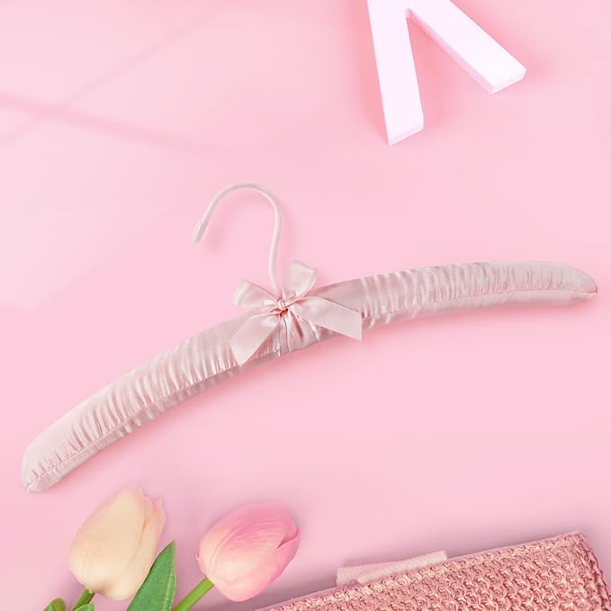 TOPIA HANGER Padded Hangers for Women Clothing,17-inch Satin Hangers 5 Pack Thick Foam Padded No Shoulder Bump for Sweaters, Coat, Blouses, Dresses-Pink,CT18P
