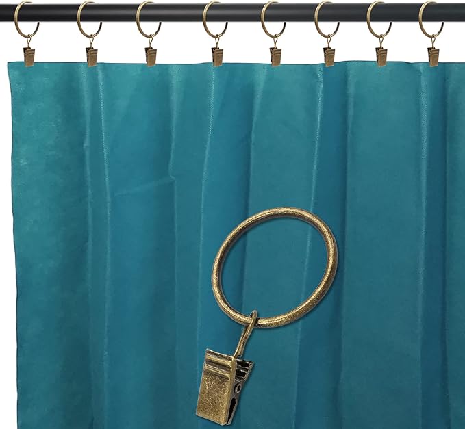 40 Pack Bronze Curtain Rings with Clips, Curtain Hooks Hangers Clip Rings for Hanging Drapes Bows Hat, Drapery Rings 1.26 in I D, Fits up to 1 in Diameter Curtain Rod.