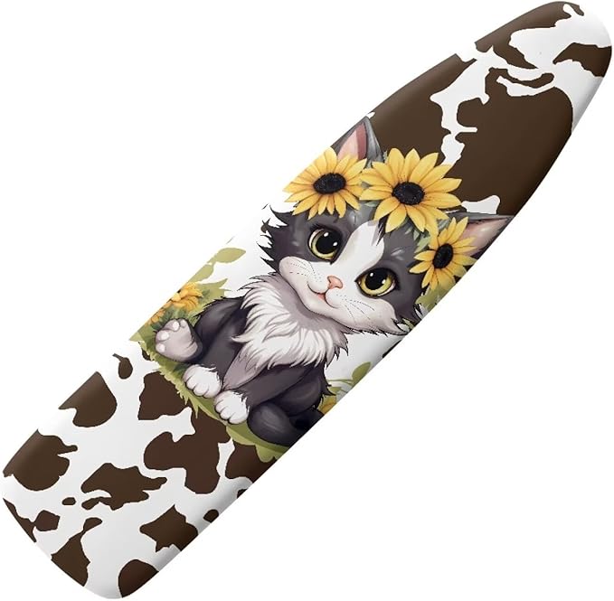 GLENLCWE Sunflower Cat Bronze Cow Ironing Board Cover with Hook and Loop,Cute Animal Print Ironing Board Cover Thick Replacement with Elastic Edge for Home