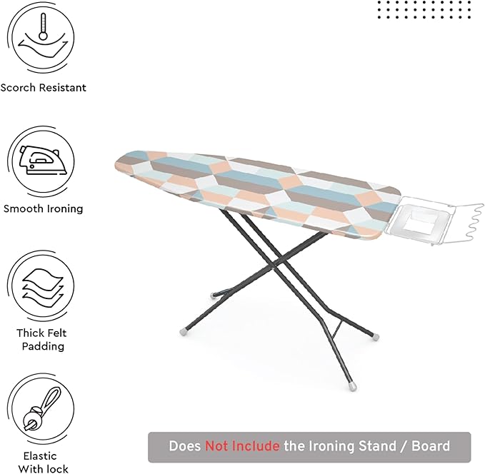 Encasa XO Ironing Board Cover and Pad - Thick 4mm Felt, Heat & Scorch-Resistant, Fits X-Large Boards 54"x18", Elastic Bungee Cord Tightening, Easy Fit, Stain-Safe Dye, Blocks