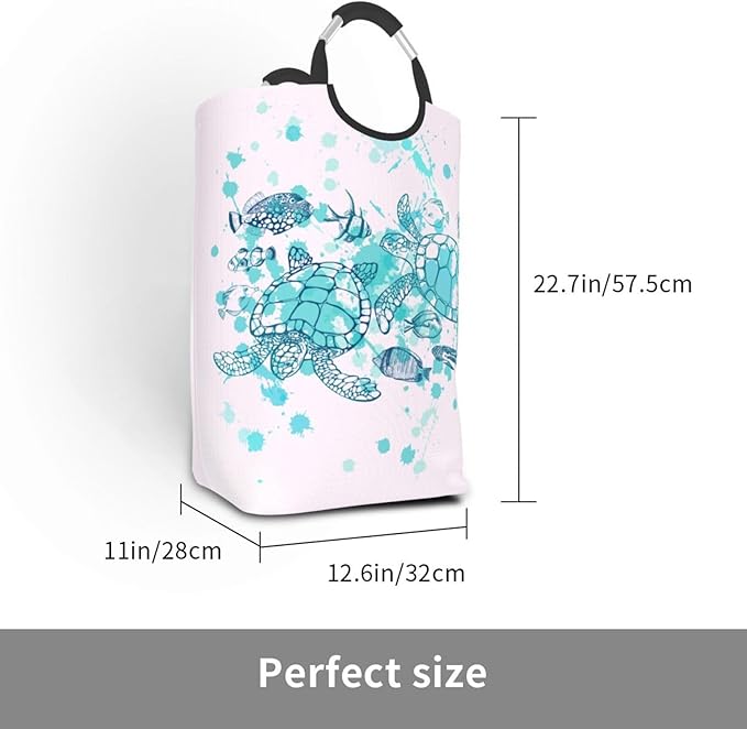 Sea Turtle Laundry Basket Beach Decor Laundry Hamper Ocean Fish Collapsible Baskets with Handle Dirty Clothes Hamper Bag for Dorm Family Bathroom Decor Storage 50L