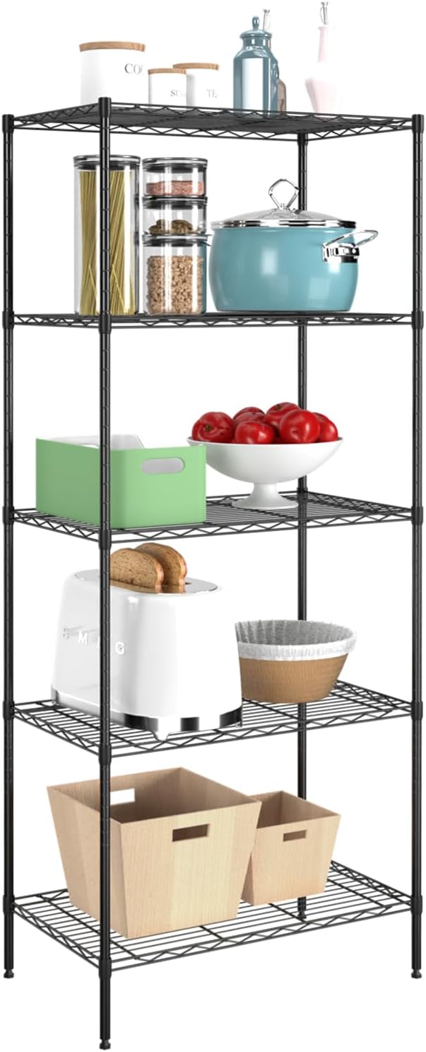 YRLLENSDAN 5 Tier Metal Shelving Unit, Heavy Duty Wire Shelves, Adjustable Storage Rack for Kitchen, Garage Shelving, Pantry Shelves, Storage Shelves Organizer, 24" W x 14" D x 61" H, Black