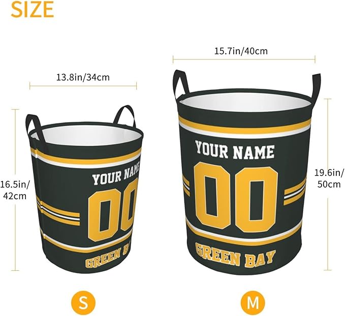 Custom Green Bay Laundry Hamper Personalized Laundry Basket Customized Name And Number Collapsible Storage Basket for Bedroom Bathroom Living Room Gifts