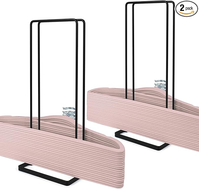 2 Pack Hanger Storage Stacker Stand, Organizer for Laundry Room Closet, Space Saving, Portable, Sturdy, Adult & Child Hangers, Tidy Room