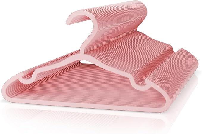 Plastic Kids Hangers - 50 Pack Non-Slip Baby Clothes Hangers for Closet, Toddler & Newborn Clothing Pants, Skirts, Coats (Pink)