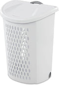 White Wheeled Plastic Laundry Hamper – Adult-Sized Rolling Basket With Handles For Home & Dorms