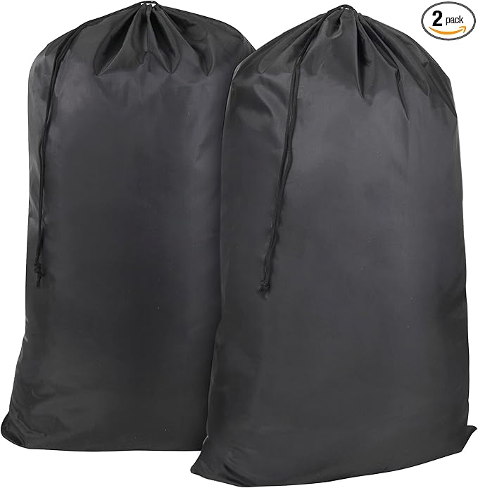Washable Drawstring Laundry Bags 2 Pack Extra Large Heavy Duty College Dorm Dirty Laundry Clothes Travel Bag and Gym Clothes Bag for Guys and Girls (Black)
