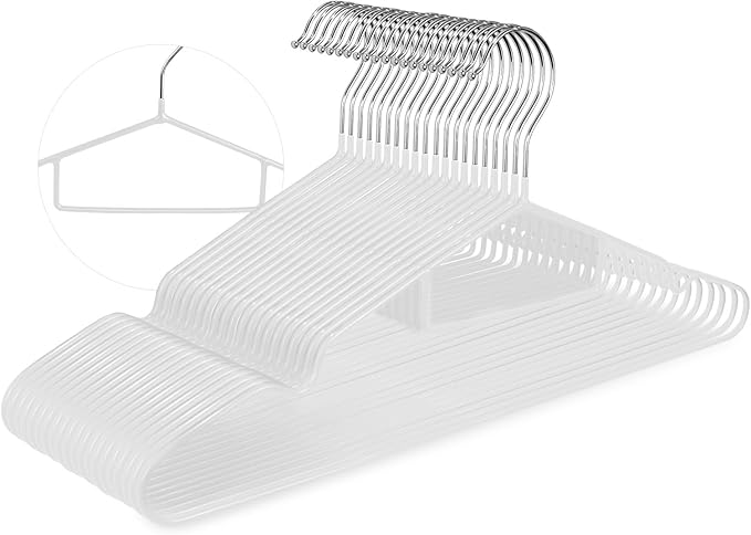 Clothes Hangers 20Pack,White Metal Hangers with Tie Bar,Non-Slip Heavy Duty Hanger with Shoulder Notches for Dress and Camisole,Space-Saving Shirt Hanger（White）