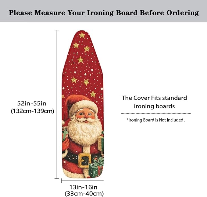 GLENLCWE Santa Claus Print Ironing Board Cover 54x15 inches Christmas Thick Ironing Board Cover with Elastic Edge Non Slip Pad Iron Cover with Hook and Loop