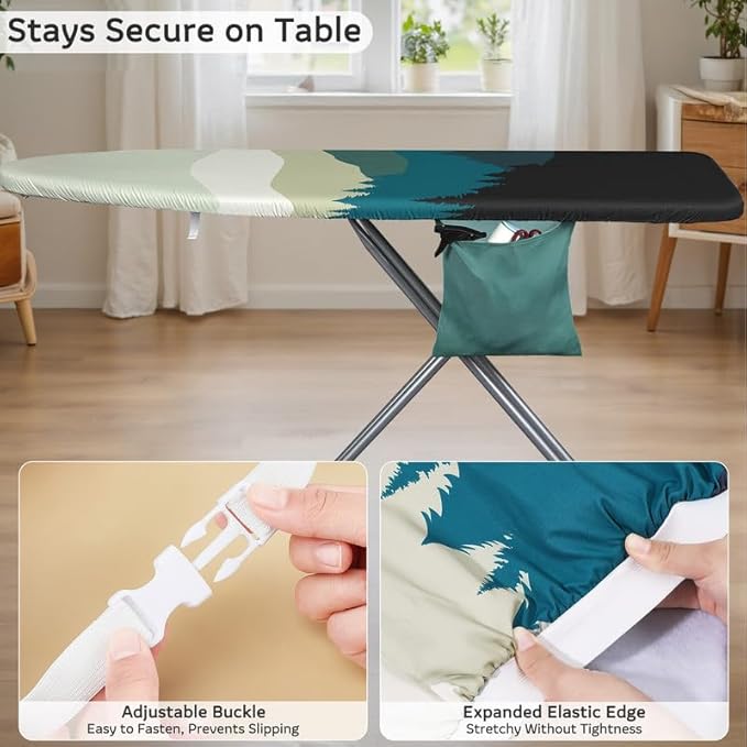 FIOBEE Ironing Board Cover and Pad Extra Thick Iron Board Pad with Heat-Resistant Mesh Padded Iron Board Covers Adjustable Buckle & Elastic Edges for 15x54 Standard Size Ironing Board, Multicolor