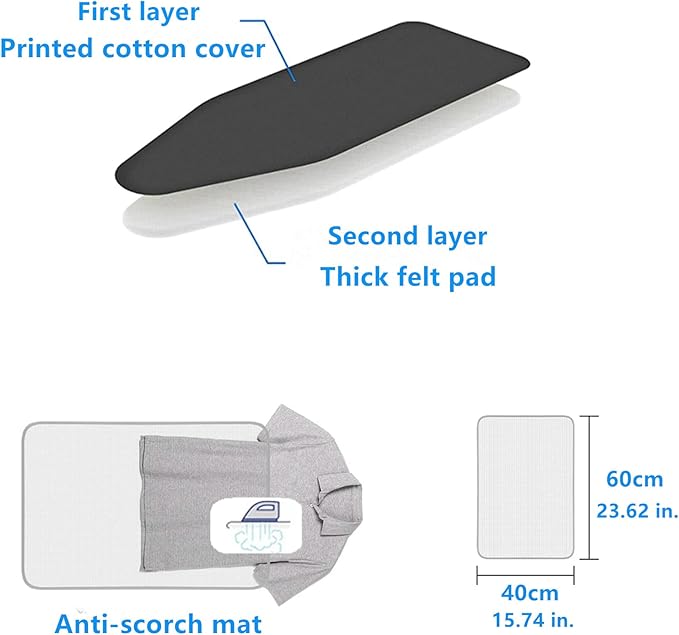 Extra Large Replacement Ironing Board Cover, 61.8x22.8 Inches, Drawstring Design for Easy Adjustment and Installation, Heavily Padded Ironing Board Cover with Scorch Resistant Pads