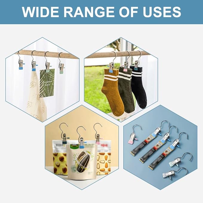 Clothes Pins Hanging Clips, 2025 Upgrade Space-Saving Clothespin Hat Pants Storage Hanging Travel Hook, Multifunctional Hanger Hooks Anti Rust Clips for Clothes (30, Pink)