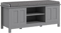 HOMCOM Entryway Shoe Bench Storage Ottoman with Sliding Doors, Adjustable Shelving, 6 Compartments, and Padded Seat, Holds 10 Pairs, Gray