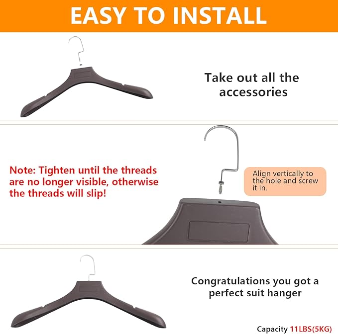 DEDU Suit Hangers for Men 40 Pack, Extra Wide Suit Hanger Non Slip Width 17.7", Thick Plastic Coat Hangers Brown with Metal Hook