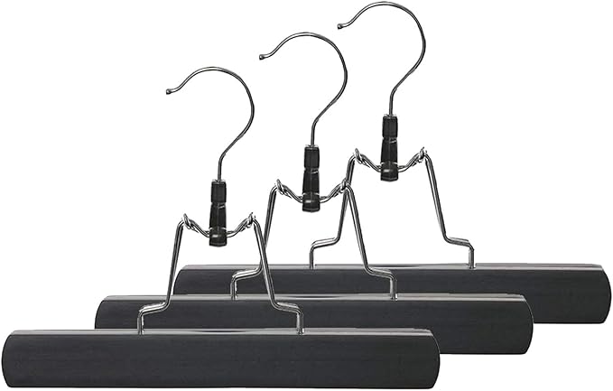 Wooden Pants Hangers, Slack Hanger with Anti-Rust Hook for Skirts, Pants, Jeans, Slacks, Shorts,Hair Extension Hanger,Set of 3