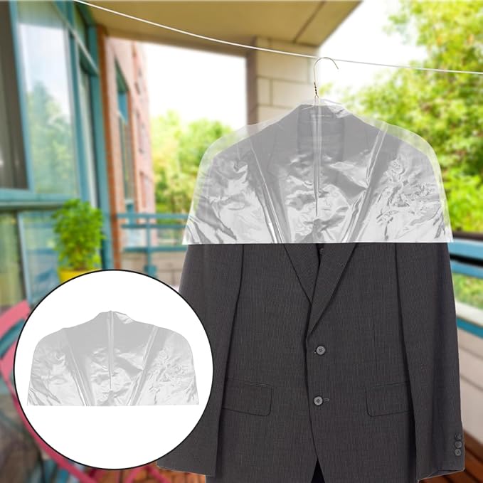 GLEAVI 10-Pack Clear Garment Shoulder Covers: 0.18mm Heavy Duty PVC Clothes Dust Protectors, 20"x14" Half-Length Closet Storage Bags for Suits, Jackets & Shirts