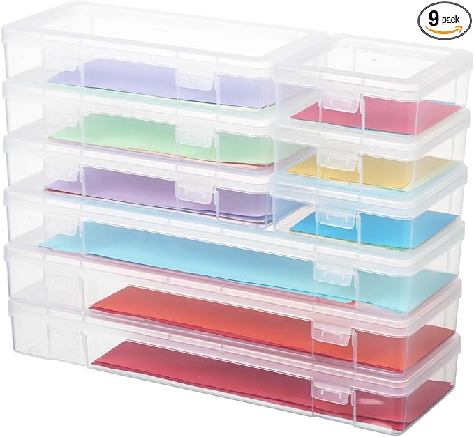 novelinks Plastic Clear Storage Containers for Organizing, Craft Storage Organizers and Stackable Storage Bins with Lids for Pencil Box, Bead, Cookie Cutter, Board Game (3 Small + 3 Medium + 3 Large)