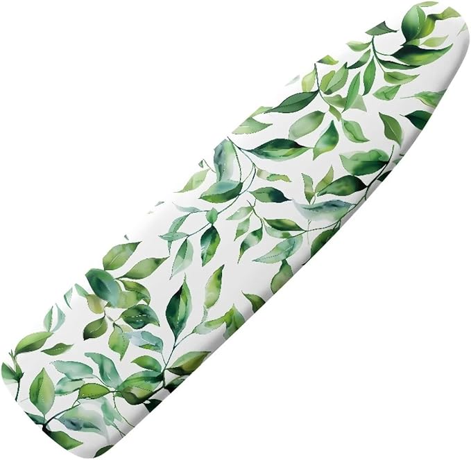 Green Leaves Ironing Board Cover Standard Size 15 x 54 Stain Resistant Fasteners Elastic Edge Ironing Cover