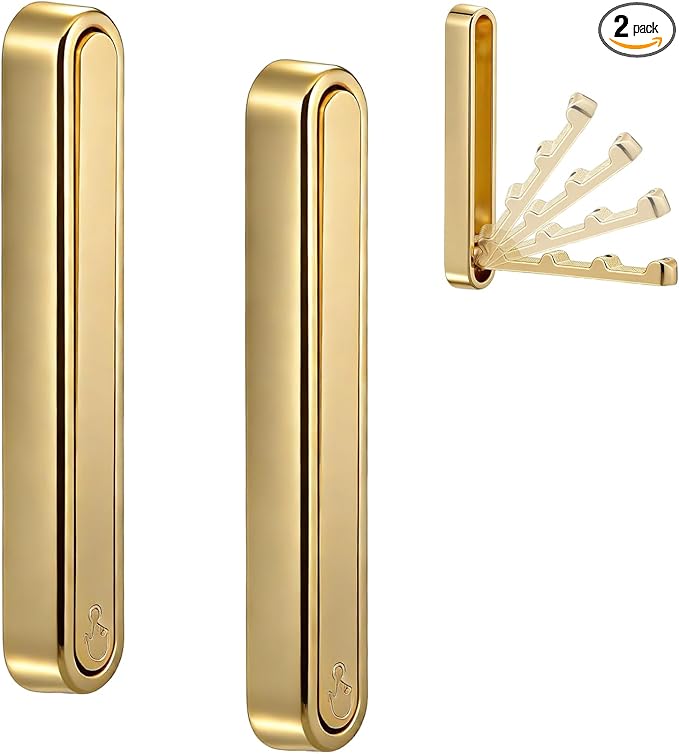 2 Pcs Folding Coat Hooks, 4.33 in Gold Extended Foldable Wall Hooks Heavy Duty Valet RV Hooks Bathroom Towel Hooks Robe Hooks Wall Mounted for Hanging Towels Clothes Coat Hat Bags
