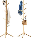 Wooden Coat Rack Freestanding with 8 Hooks,Easy Assembly New Zealand Pine Tree Coat Racks, 3 Adjustable Sizes for Clothes, Hats, Bags, for Entryway, Hallway, Bedroom, Office (Natural, 2PCS)