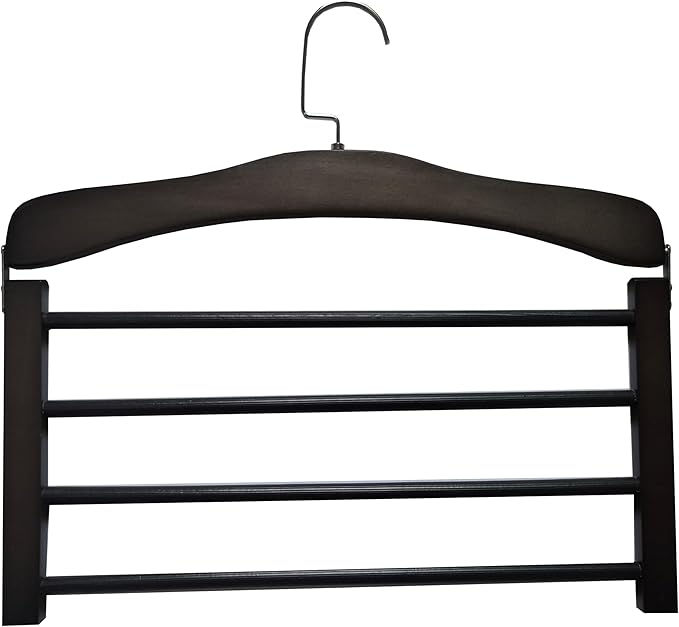Wooden Pant Hanger Space Saving - 4 Tier Closet Storage Hanger Organizer for Jeans Legging Scarves Pants Towels, 1 Packs, Black