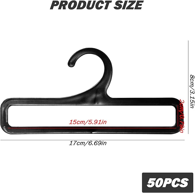 Pants Hangers Scarf Hanger 50Pcs 6.7X3.2In Flexible Leggings Hanger Rectangular Pants Hangers Windproof Pp Clothes Hangers for Home Dorm Hotel, Black