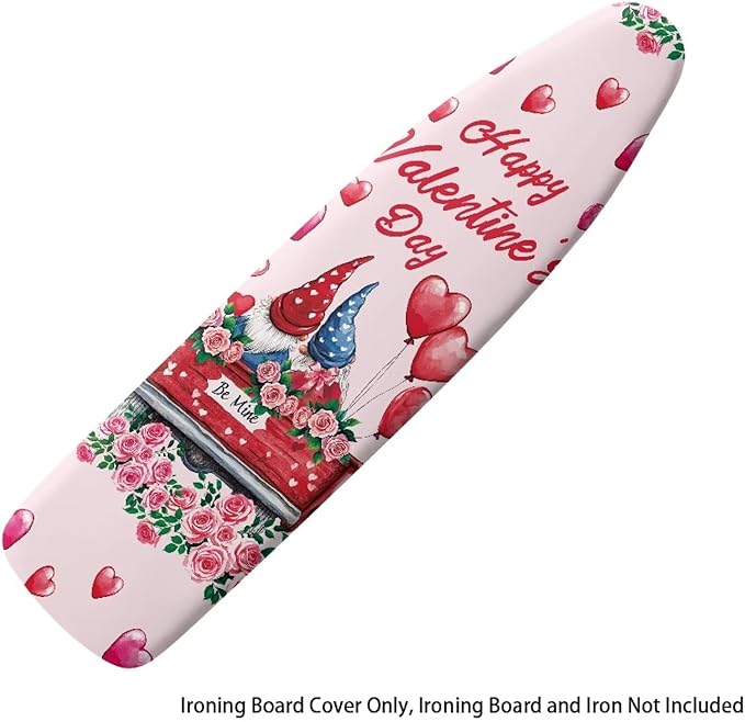 Gnome Ironing Board Cover Love Heart Standard Size 15 x 54 Stain Resistant Fasteners Elastic Edge Valentines Day Ironing Cover 15x54 Home Decoration