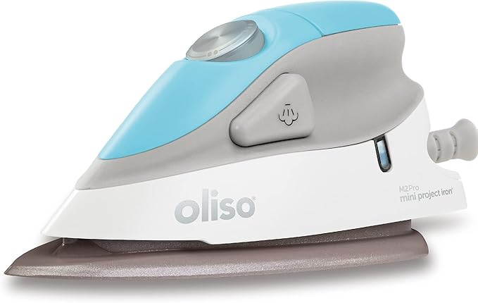oliso M2Pro Mini Steam Iron with Solemate® – 1000 Watt Dual Voltage Travel Iron for Sewing, Quilting, and Crafting – Ceramic Soleplate, Precision Tip – Turquoise