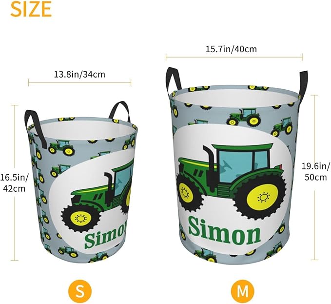 Green Farm Tractor Tractor Customized Laundry Basket Clothes Hamper with Name Collapsible Waterproof Large Capacity Organizer Storage for Living Room.
