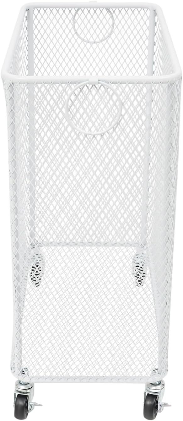 Rolling Laundry Basket Cart, Metal Laundry Hamper with Wheels, Laundry Organizer Basket Cart, Clothes Storage Organizer Hamper for Living Room,Bathroom,Closet (White, Rectangular)