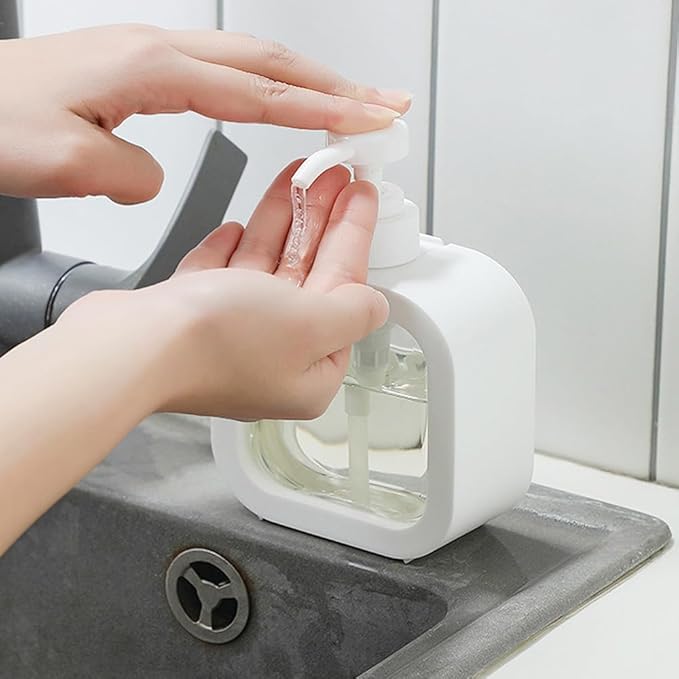 Hand Soap Dispenser for Bathroom, Modern Dish Soap Dispenser for Kitchen Sink, Liquid Soap Container with Pump, Clear Plastic Soap Pump Bottles (2 Packs,10oz, White)