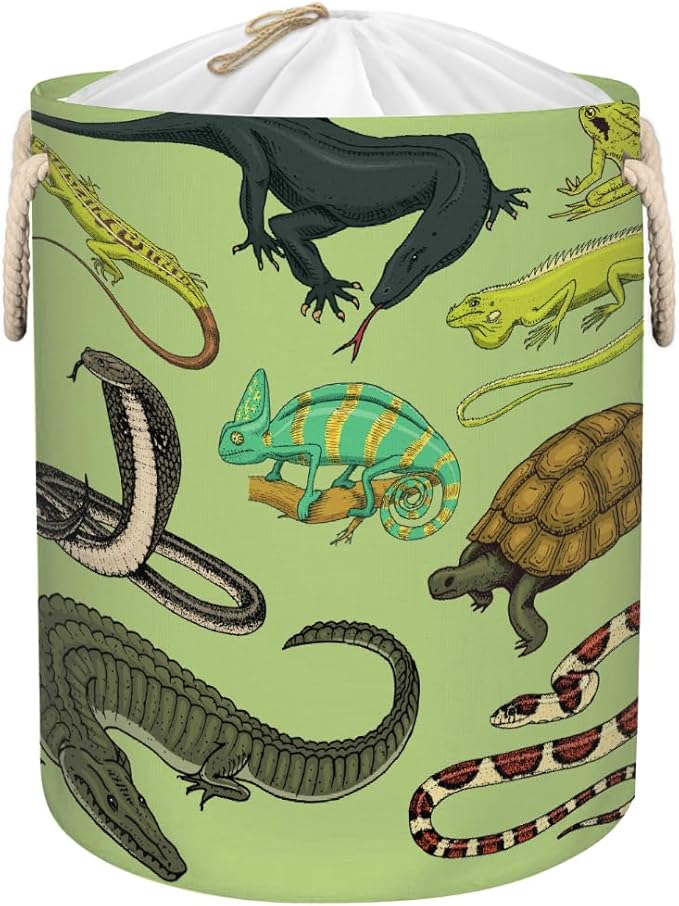 Laundry Hamper - Reptiles Snakes Lizards 58L Collapsible Waterproof Large Tall Nursery Storage Baskets Bin for Kids Toys, Clothes, Bathroom, Boys Bedroom Comic Hero Decor, Gift Basket