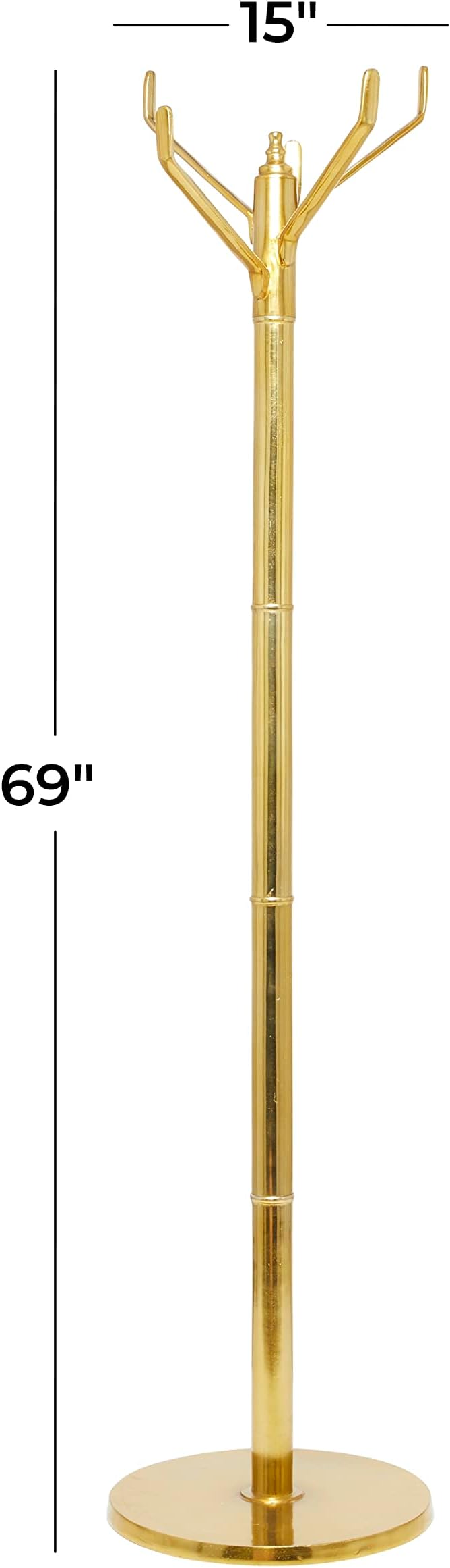 Deco 79 Aluminum Metal 4 Hook Coat Rack, 15" x 15" x 69", Gold