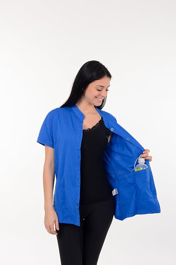 USBD Post Mastectomy Shirt with Drain Pockets Band Collar Post Op Recovery Tops
