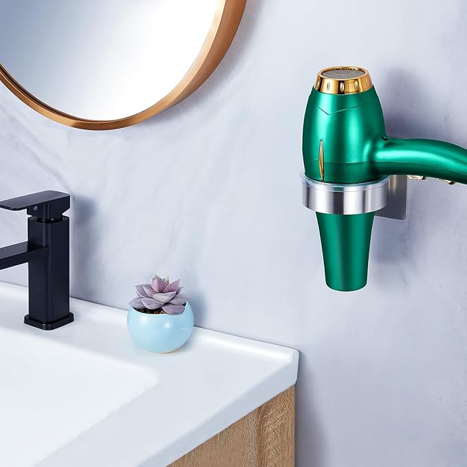 Hair Dryer Holder - Hair Tool Storage Organizer Wall Mount, Stainless Steel Hair Blow Dryer Holder, Hot Tools Holder, Adhesive Hairdryer Holder Bathroom, Hair Dryer Hanger, Blow Dryer Organizer
