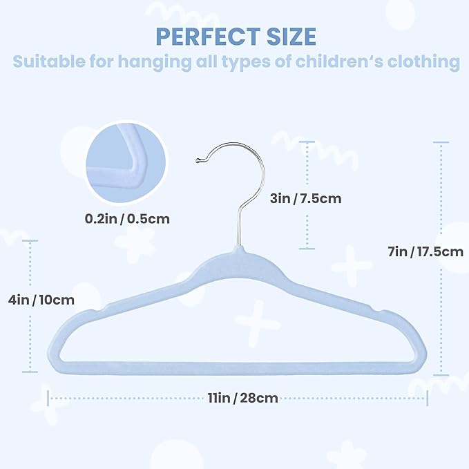 InfiniPower 30 Pack Kids Velvet Hangers, 11 Inch Baby Hangers with Non-Slip Design for Toddler Closet, Infant Clothes, Coats & Skirts, Blue