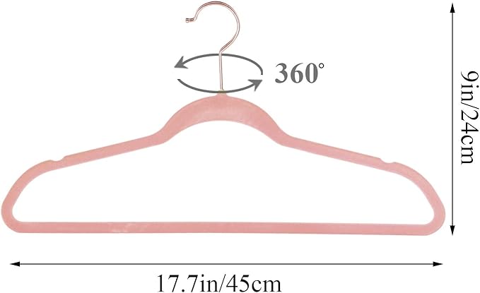 VECELO Premium Velvet Clothes Hangers Suit Heavy Duty (50 Pack)-Non Slip & Space-Saving with 6 Finger Clips & Tie Rack Excellent for Men and Women,Light Pink