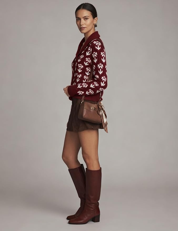Women Floral Cropped Cardigan Sweaters Shawl Collar Long Sleeve Button Down Knit Jacket Flower Print Knitwear