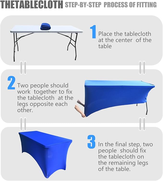 6 Pack - Elegant Blue Stretch Spandex Table Cover (72Lx30Wx30H Inches), Non-Iron Fitted Tablecloth for 6-Foot Rectangular Folding Tables -Ideal for Banquets, Weddings & Festivals