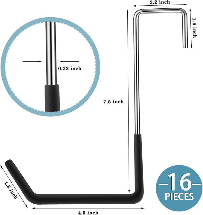 Ferraycle 16 Pieces Rafter Hanger Hook Heavy Duty Large S Hooks Bicycle Hook Vinyl Coated S Hooks Galvanized Steel for Ladder Bike Hangers Sports Equipment Garage Storage Organizer (Black)