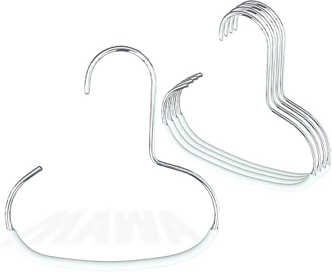 Mawa Scarf, Shawl, Belt, and Accessory Organizer, Non-Toxic Metal Hanger with Grip Coating, Easy Access Open Hook, Model G-1 Space Saving Design, Set of 5, White