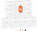 Criusia Storage Cubes, 11 Inch Cube Storage Bins for Shelves Closet Nursery Bedroom - 10 Pack Collapsible Baskets with Handles - Fabric Bins for Organizing Clothes Blanket Toys (White)